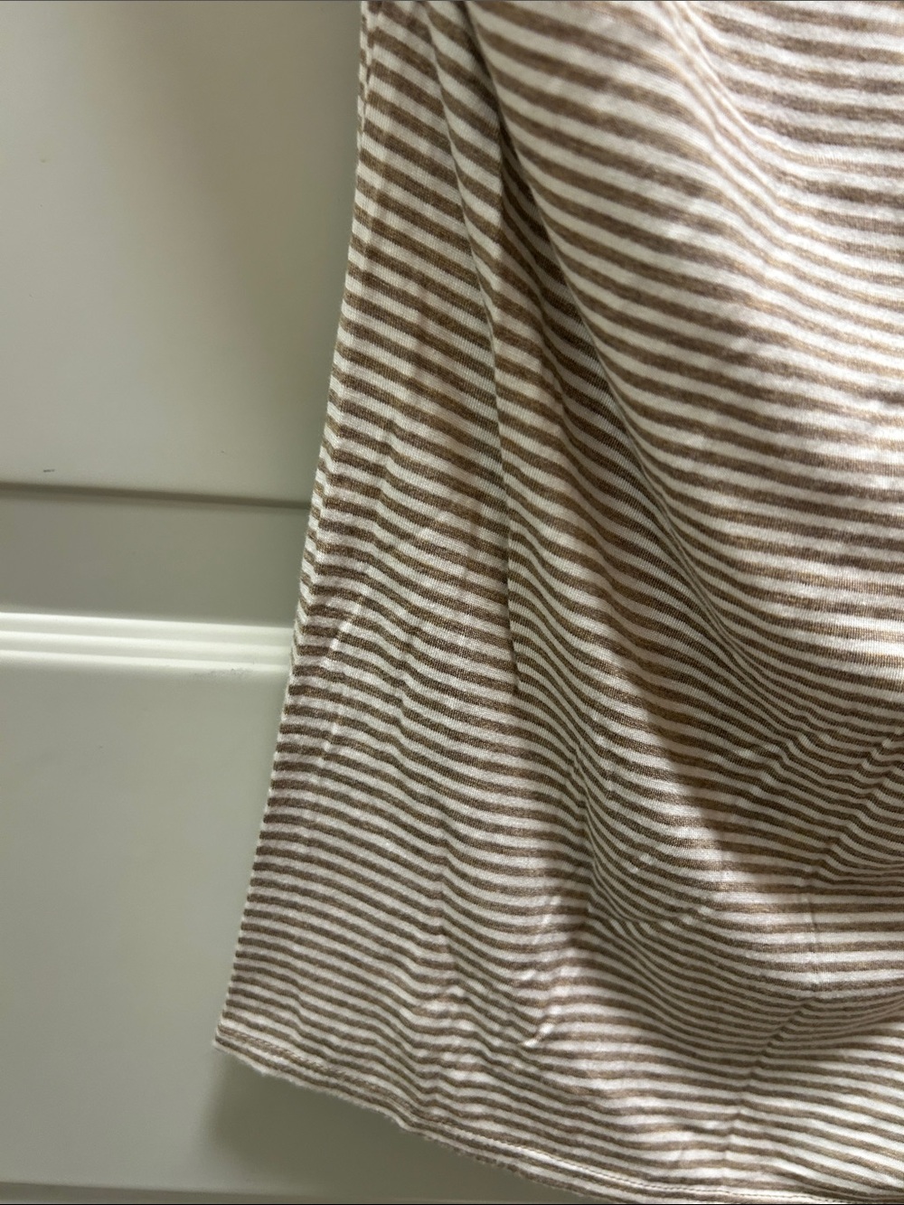 Max Studio Taupe and White Striped Cowl-Neck Short Sleeve Top - Picture 6 of 8